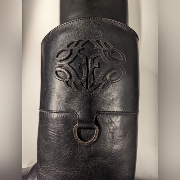 Frye Melissa Logo Boots Black Leather Size 6 M - Picture 3 of 6